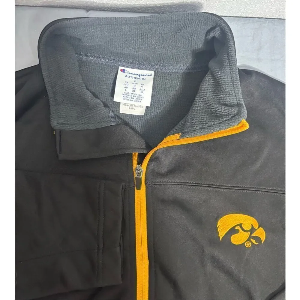 Champion Iowa Hawkeyes Light Jacket Men's Size Large Black Full Zip NCAA